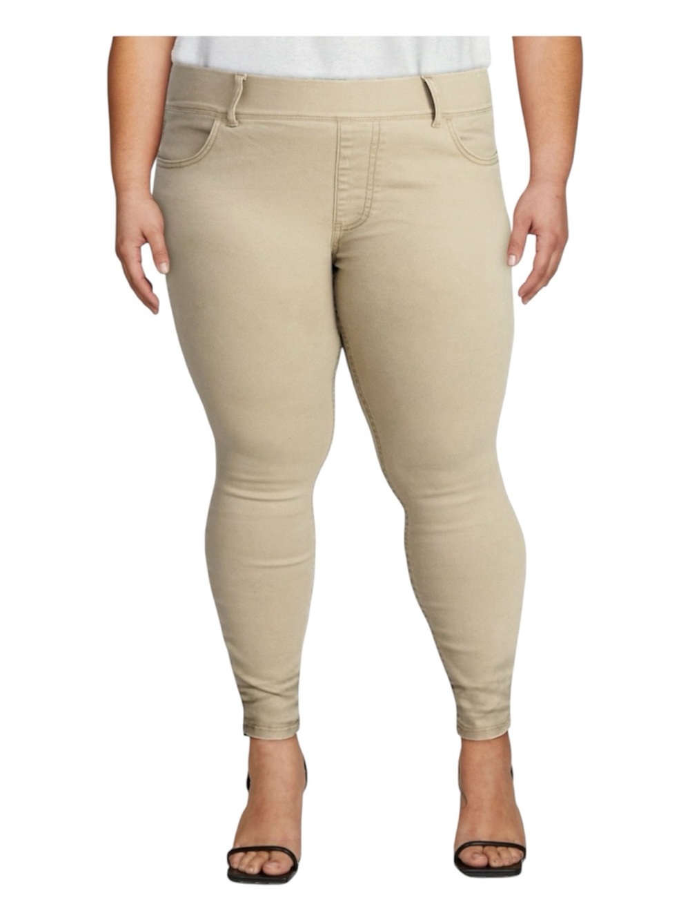 Terra & Sky Plus Size 4X (28w-30w) High-Rise PullOn Skinny Jeggings Jeans Beige